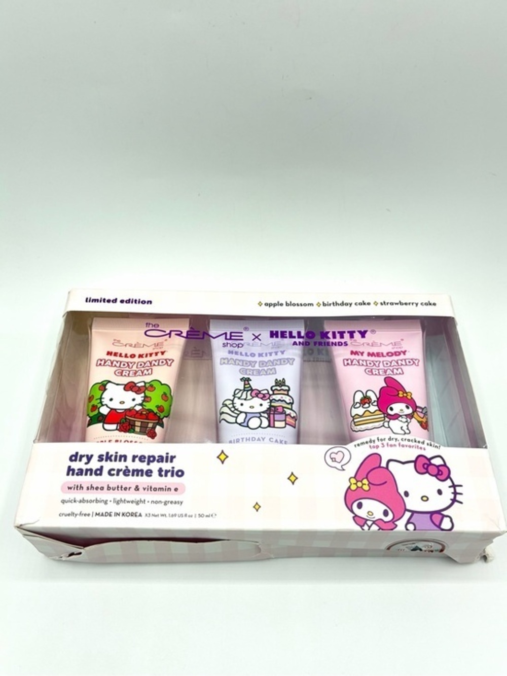 Hello Kitty Crème Shop Hand Cream Trio Apple Blossom Birthday Cake